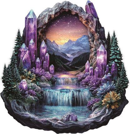 Crystal Cave with Waterfall Wooden Jigsaw Puzzle