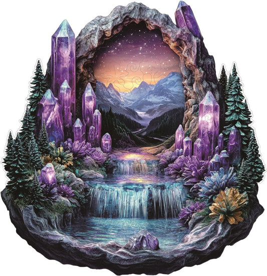 Crystal Cave with Waterfall Wooden Jigsaw Puzzle