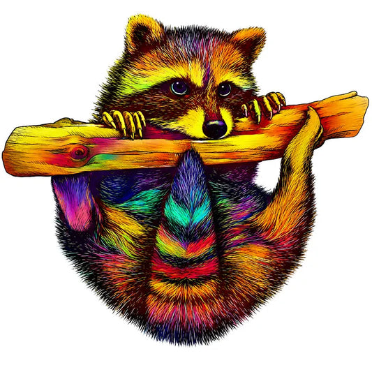 Rainbow Woodland Raccoon Wooden Jigsaw Puzzle
