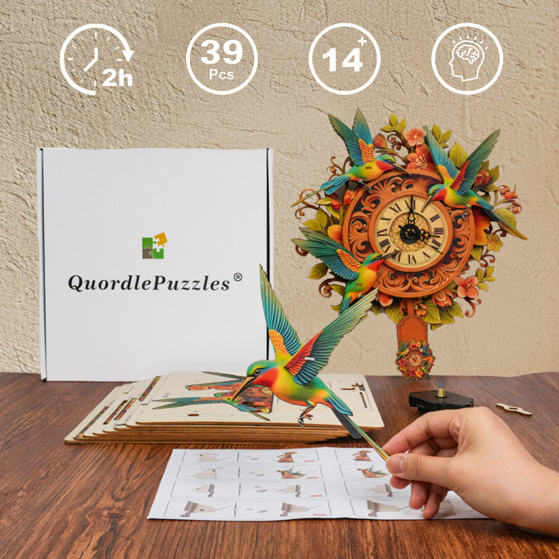 Blooming Hummingbird Wooden Clock Puzzle