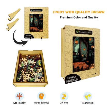 Halloween Night Four-Panel Comic Wooden Jigsaw Puzzle