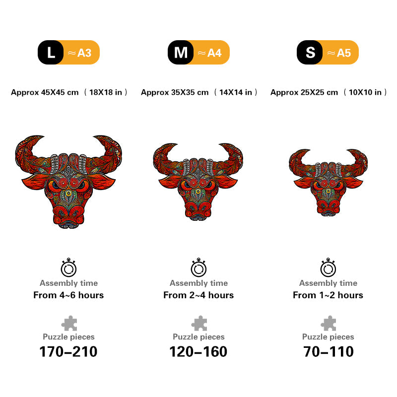 Crimson Horned Bull Wooden Jigsaw Puzzle