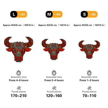 Crimson Horned Bull Wooden Jigsaw Puzzle
