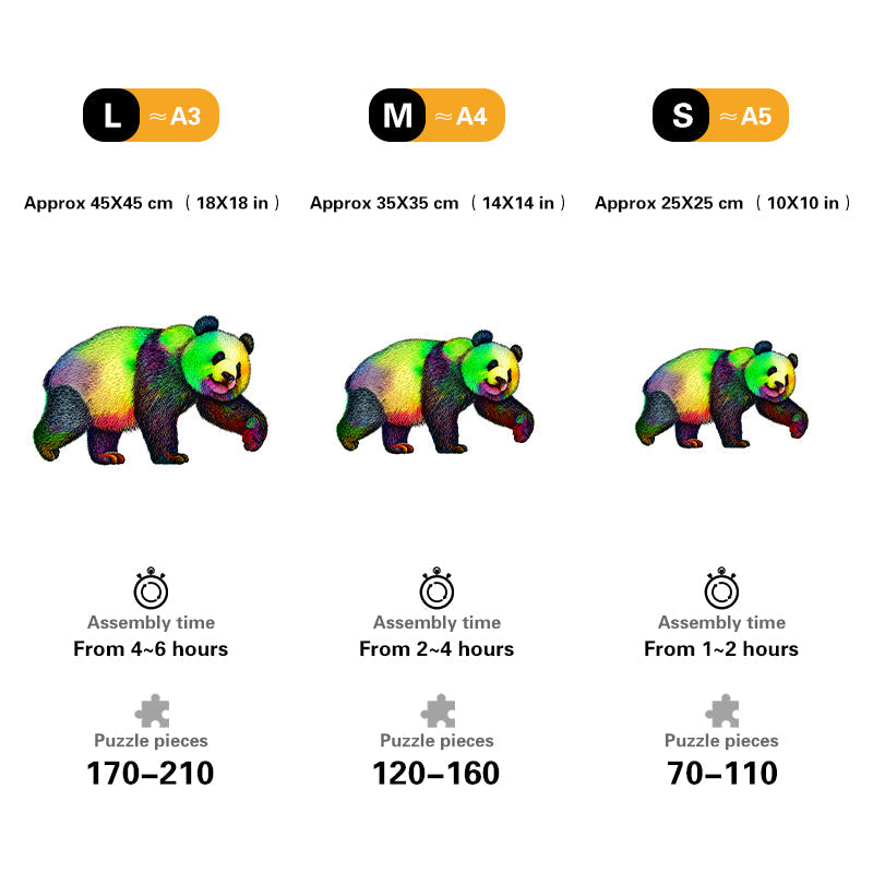 Rainbow Strolling Panda Wooden Jigsaw Puzzle