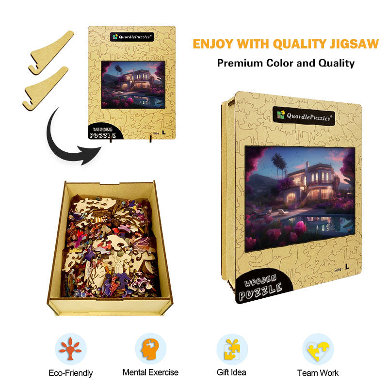 Serene Villa at Dusk Wooden Jigsaw Puzzle