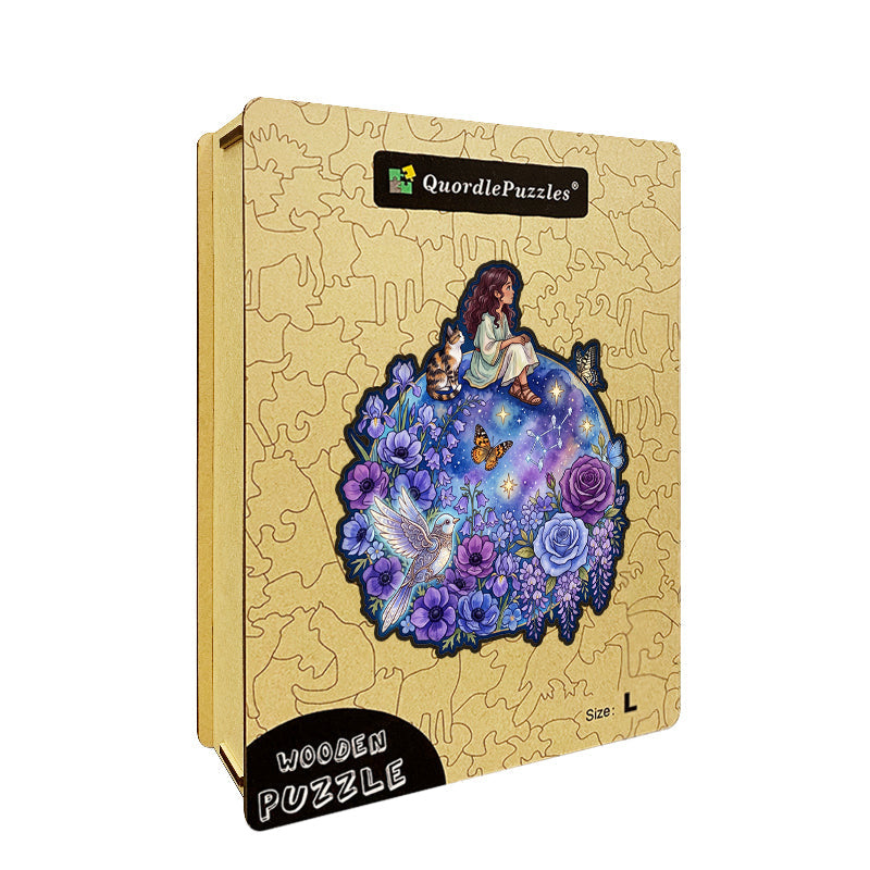 Mystical Whimsy Girl & Cat Wooden Puzzle