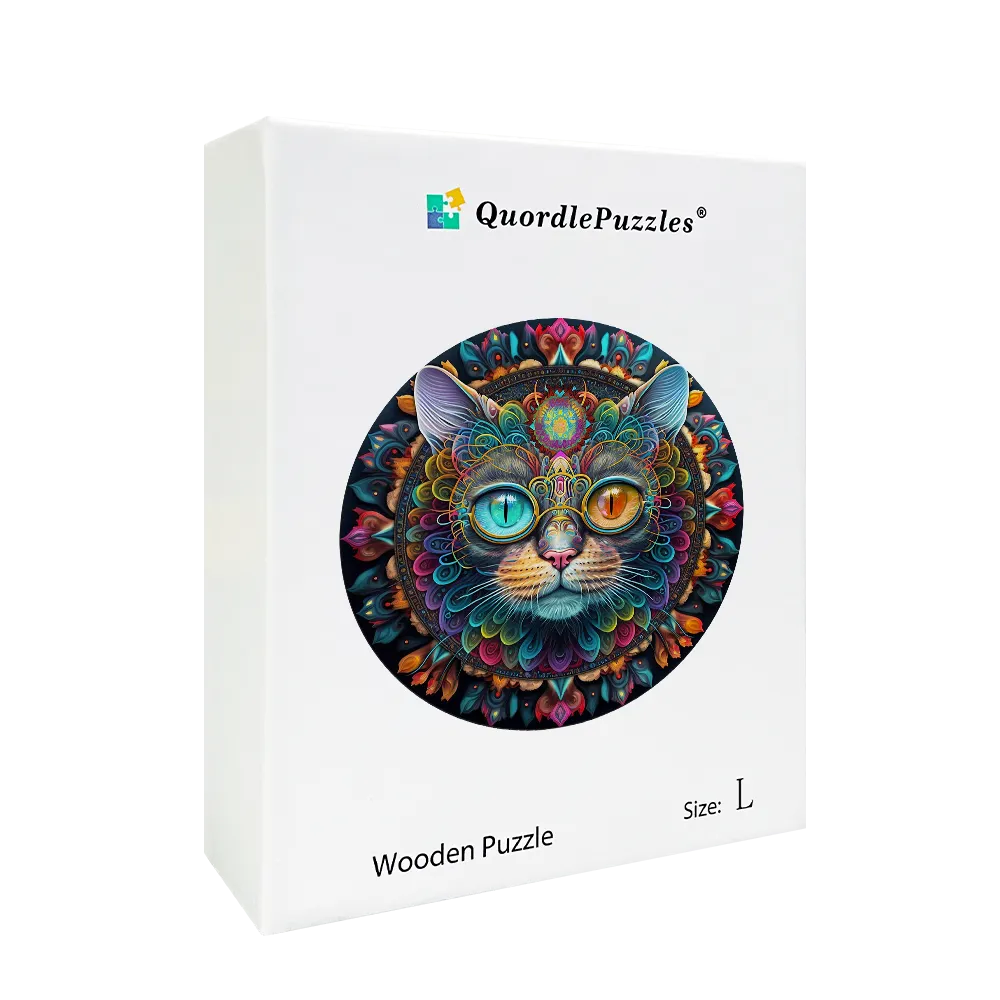 Magic cat mandala Wooden Jigsaw Puzzle