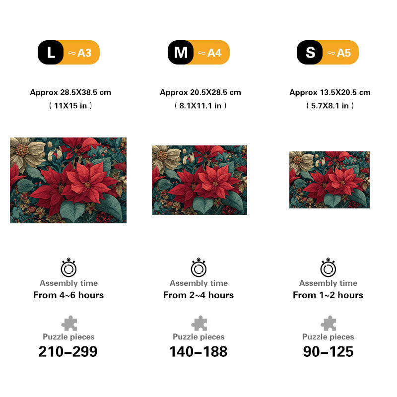 Poinsettia Pattern Wooden Jigsaw Puzzle