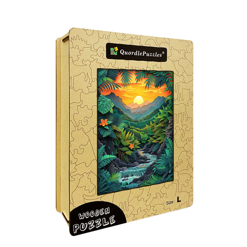 Vibrant Jungle Paper Cut Wooden Jigsaw Puzzle