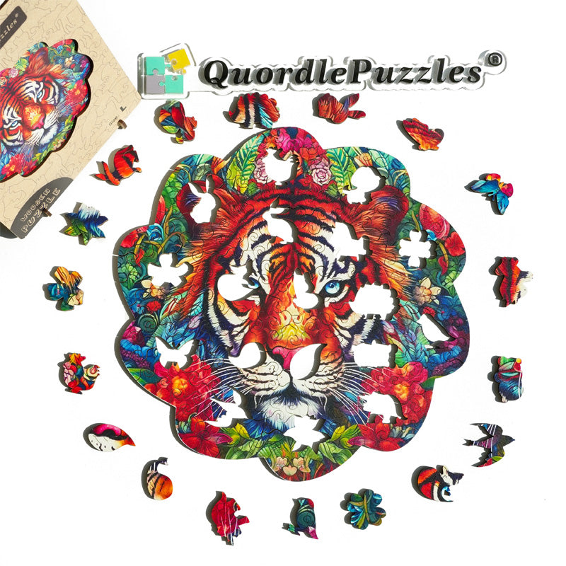 🔥LAST DAY 86% -Tiger With Flowers Wooden Jigsaw Puzzle