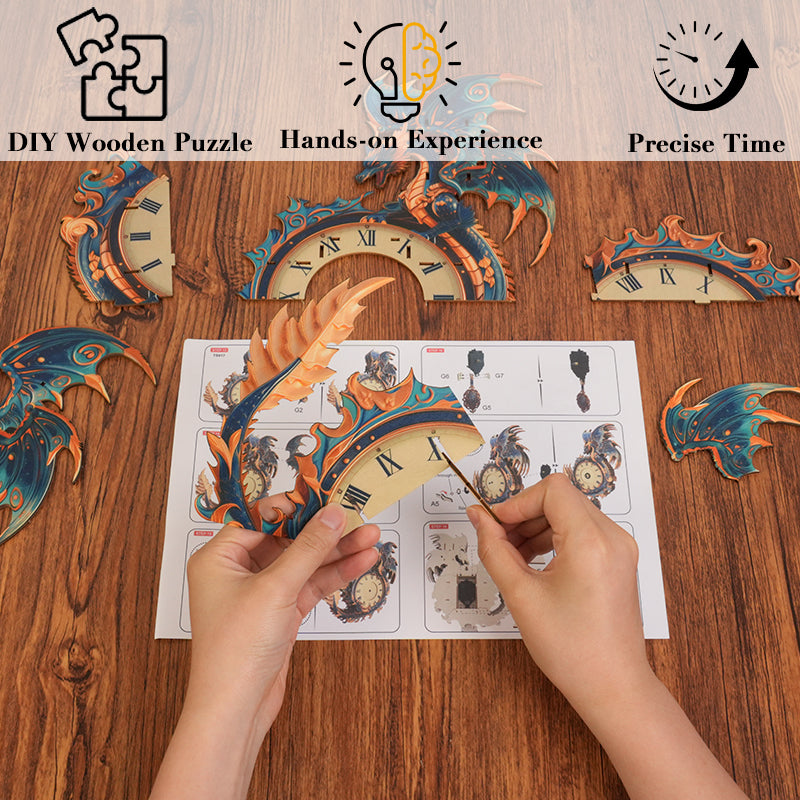 Azure Dragon Timekeeper Wooden Clock Puzzle