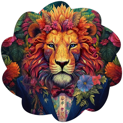 🔥LAST DAY 86% -Aesthetic Lion In Flowers  Owl Wooden Jigsaw Puzzle