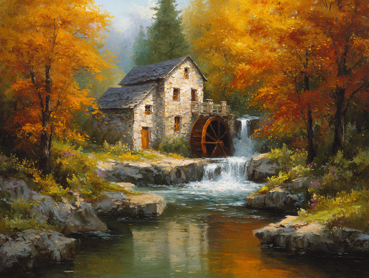 Autumn Mill by the River Wooden Jigsaw Puzzle