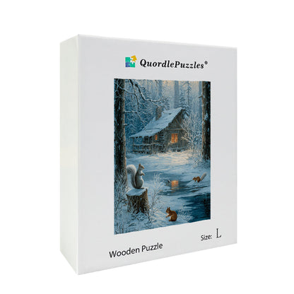 Snowy Cabin Wooden Jigsaw Puzzle