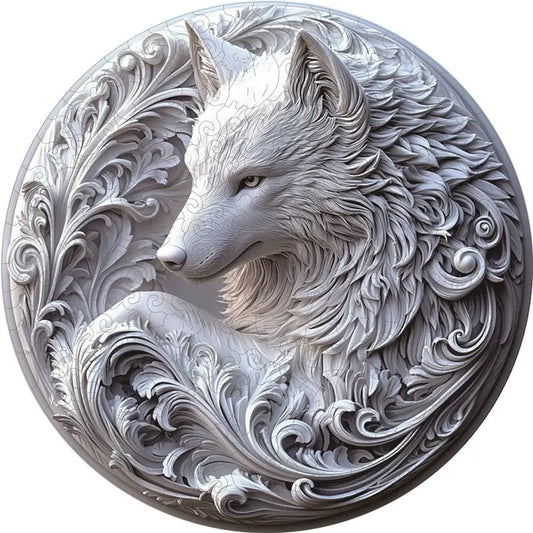 White Wolf Sculpture Wooden Jigsaw Puzzle