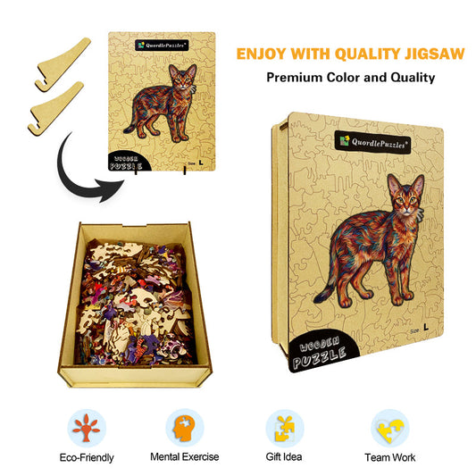 Colorful Abstract Cat Wooden Puzzle