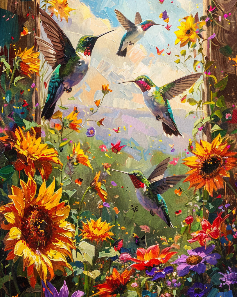 Hummingbirds in Flowers Wooden Jigsaw Puzzle
