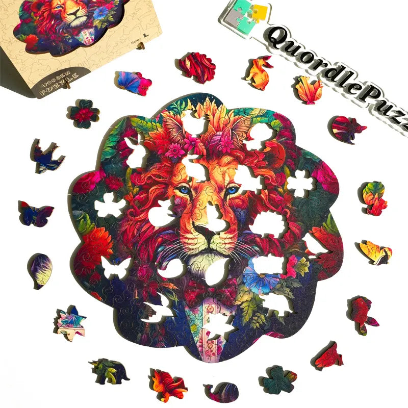 🔥LAST DAY 86% -Aesthetic Lion In Flowers  Owl Wooden Jigsaw Puzzle