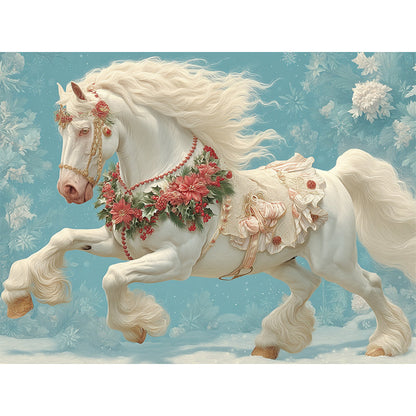 White Horse Christmas Wooden Jigsaw Puzzle