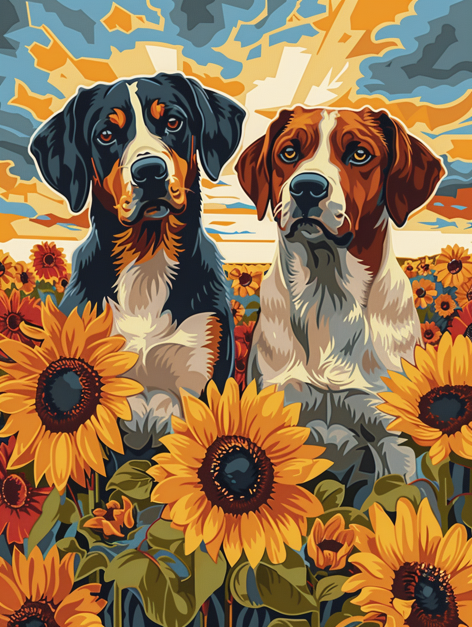 Dogs in Sunflowers Wooden Jigsaw Puzzle
