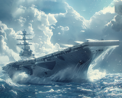 Futuristic Aircraft Carrier Wooden Jigsaw Puzzle