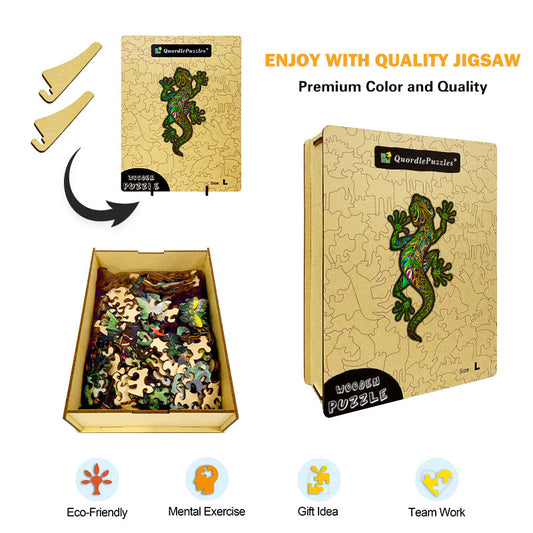 Emerald Mandala Gecko Wooden Jigsaw Puzzle