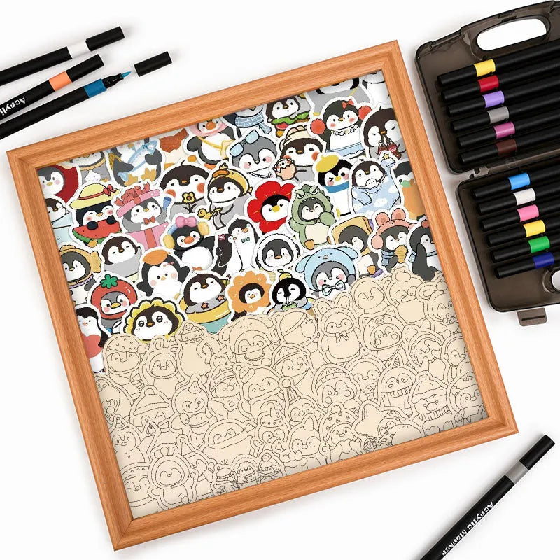Funny Penguins - Wooden Coloring Puzzle