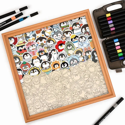 Funny Penguins - Wooden Coloring Puzzle
