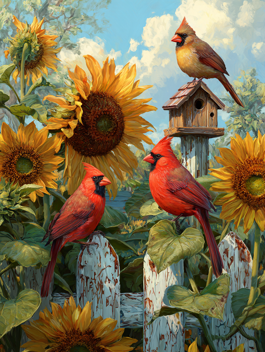Cardinals & Sunflowers Wooden Jigsaw Puzzle