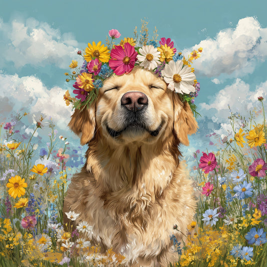 Floral Wreath Pup Joy Wooden Jigsaw Puzzle