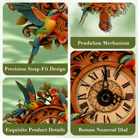 Blooming Hummingbird Wooden Clock Puzzle