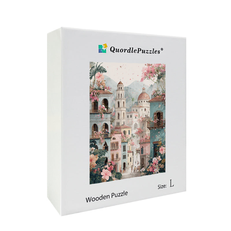 Floral Cityscape Wooden Jigsaw Puzzle