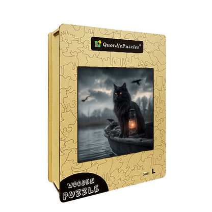 Lantern Cat Wooden Jigsaw Puzzle