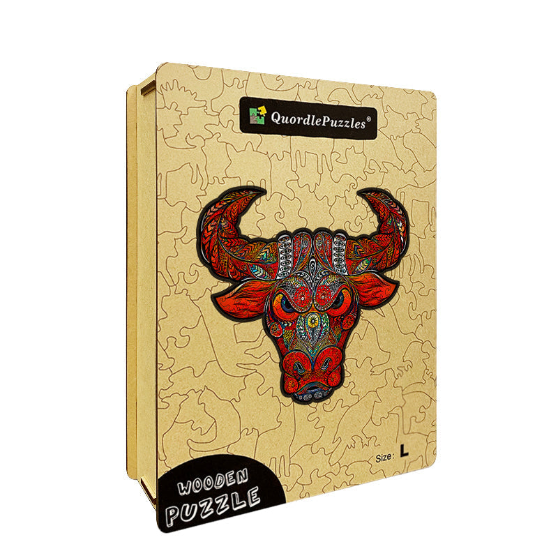 Crimson Horned Bull Wooden Jigsaw Puzzle
