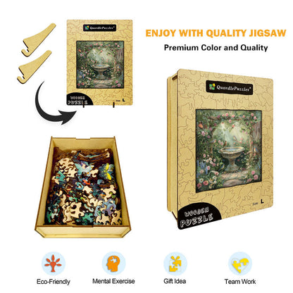 Rose Garden Fountain Wooden Jigsaw Puzzle