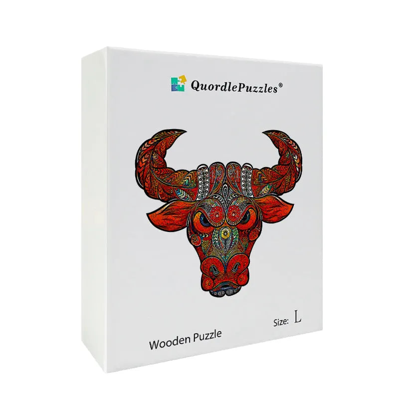 Crimson Horned Bull Wooden Jigsaw Puzzle