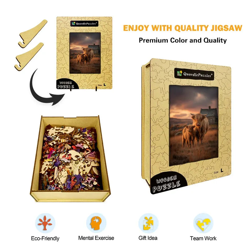 Farm Cows at Golden Hour Wooden Jigsaw Puzzle