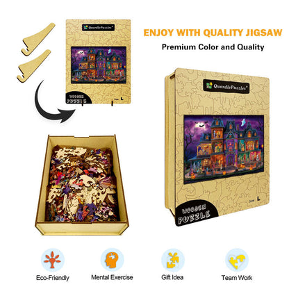 Spooky Mansion Halloween Wooden Jigsaw Puzzle