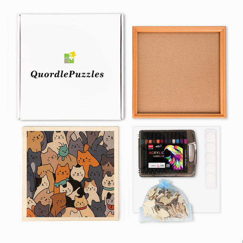 Minimalist Cats- Wooden Coloring Puzzle