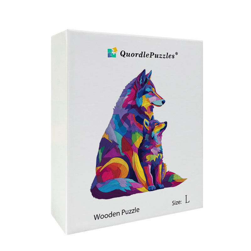 Vibrant Wolf Family Wooden Jigsaw Puzzle