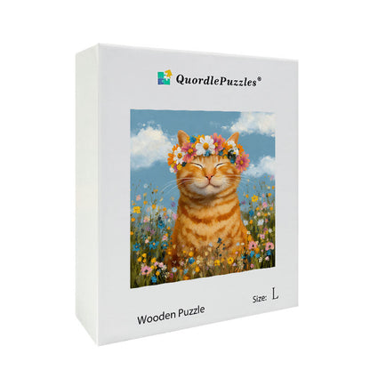 Flower Crown Cat Bliss Wooden Jigsaw Puzzle