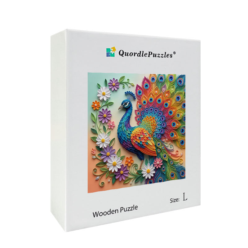 Peacock in Bloom Vibrant Creation Wooden Jigsaw Puzzle