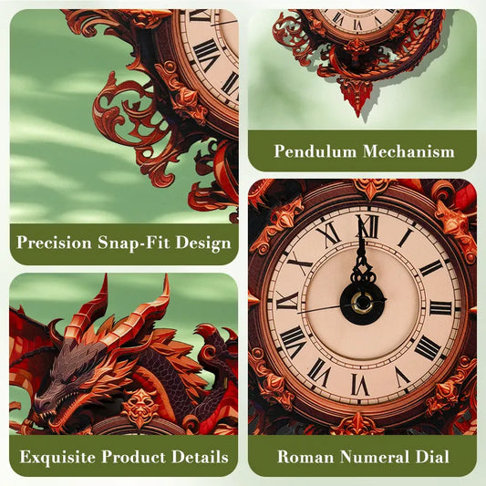 Crimson Dragon Timekeeper Wooden Clock Puzzle