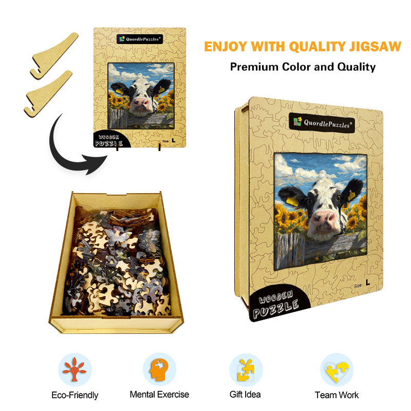 Cow in Sunflowers Wooden Jigsaw Puzzle