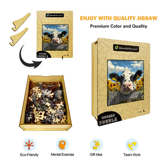 Cow in Sunflowers Wooden Jigsaw Puzzle