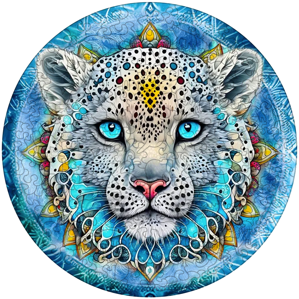Snow Leopard Mandala Wooden Jigsaw Puzzle