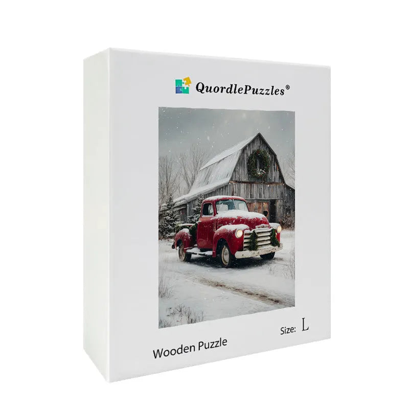 Red Truck Winter Wooden Jigsaw Puzzle