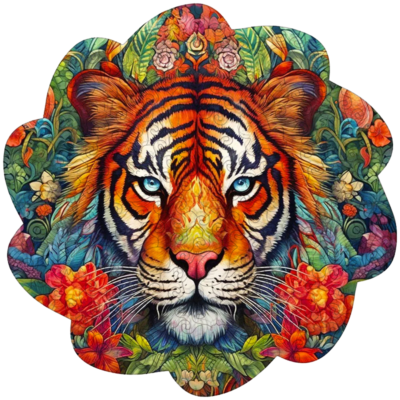 🔥LAST DAY 86% -Tiger With Flowers Wooden Jigsaw Puzzle