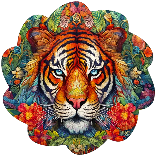 🔥LAST DAY 86% -Tiger With Flowers Wooden Jigsaw Puzzle