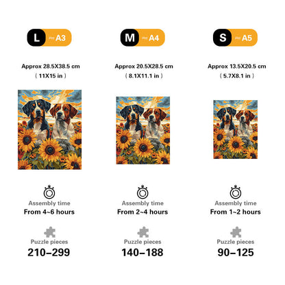 Dogs in Sunflowers Wooden Jigsaw Puzzle